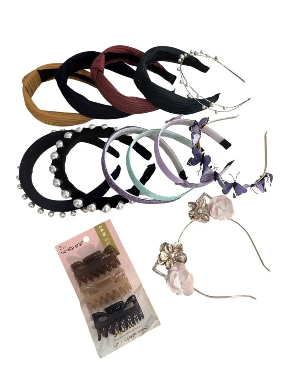 hair accessory bundle Assorted Headbands & Jaw Clips Pearls Flowers Butterflies